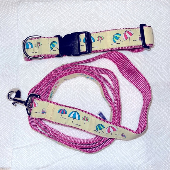 Dog Collar and Lead Beach 🏖 Yellow/ Pink